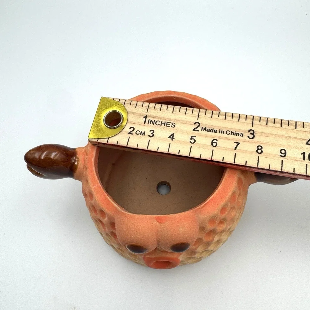 Ceramic Puffer Fish Planter Pot Blowfish Orange Brown Textured Coastal Decor